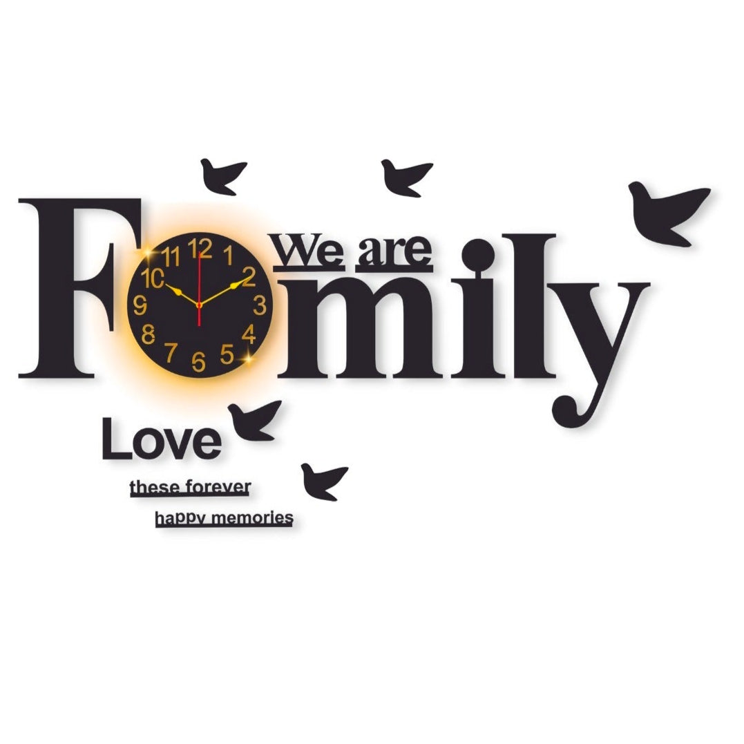 Wooden laser cut wall family clock - Black MDF,large,wll decor,elegant timepiece
