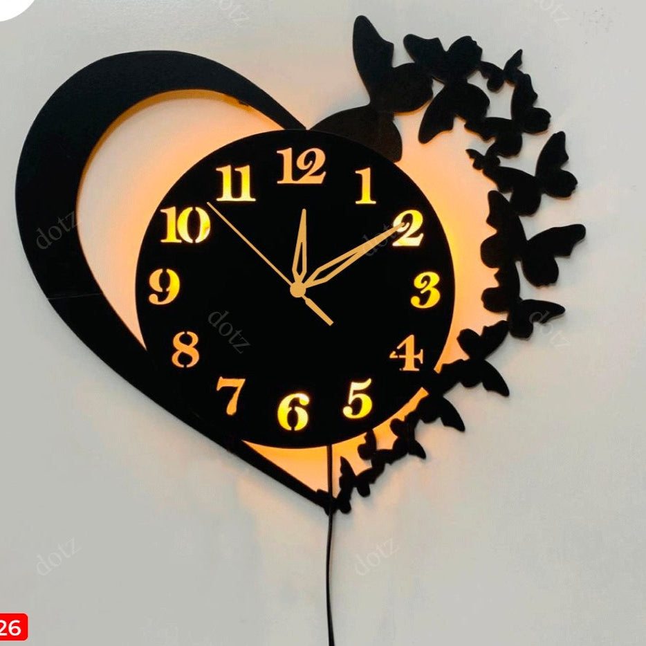 Wooden laser cut heart clock - Blac MDF,unique design,wall clock,elegant wall decor