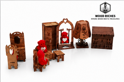 Wooden Miniature Dollhouse Furniture Set for Kids – Handmade Wooden Bedroom & Living Room Toy Set with Swing, Wardrobe, Lamp & money Box | Montessori Pretend Play Doll House Accessories | Educational Gift for Boys & Girls