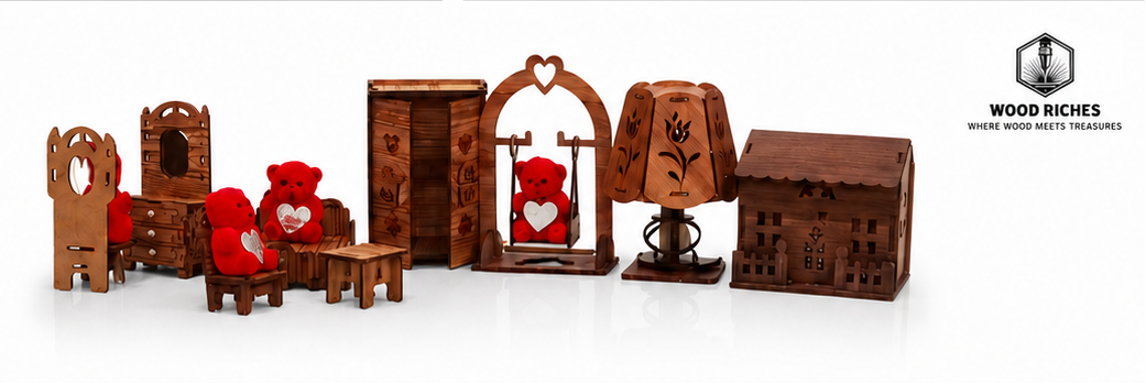 Wooden Miniature Dollhouse Furniture Set for Kids – Handmade Wooden Bedroom & Living Room Toy Set with Swing, Wardrobe, Lamp & money Box | Montessori Pretend Play Doll House Accessories | Educational Gift for Boys & Girls