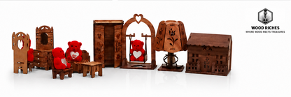 Wooden Miniature Dollhouse Furniture Set for Kids – Handmade Wooden Bedroom & Living Room Toy Set with Swing, Wardrobe, Lamp & money Box | Montessori Pretend Play Doll House Accessories | Educational Gift for Boys & Girls