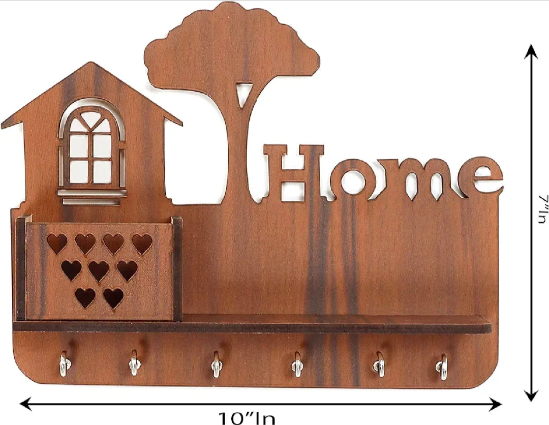 Wooden wall mounted keychain holder with mobile stand - Laser cut tree design brown MDF