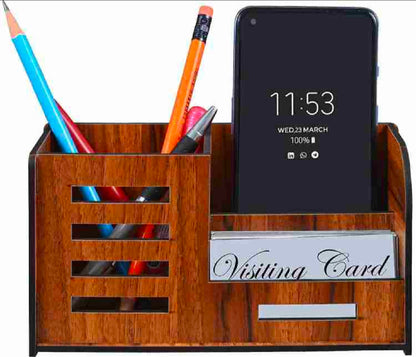 Wooden desk organizers with mobile stand and visiting card holder