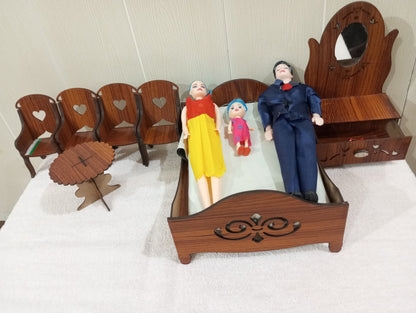 Wooden toy baby furniture set with dolls family for kids.wooden all in one toy set,bed set,chair set,sofa set,playset ,DOLLHOUSE SET for kids