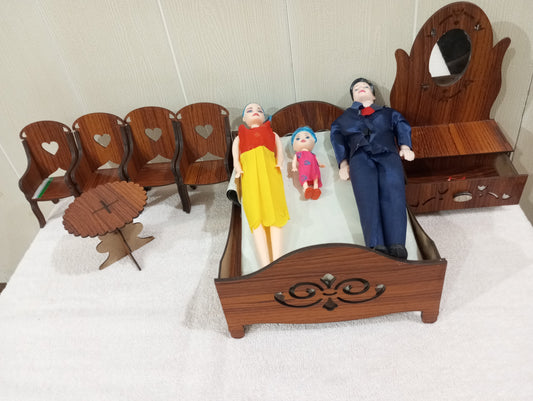 Wooden toy baby furniture set with dolls family for kids.wooden all in one toy set,bed set,chair set,sofa set,playset ,DOLLHOUSE SET for kids