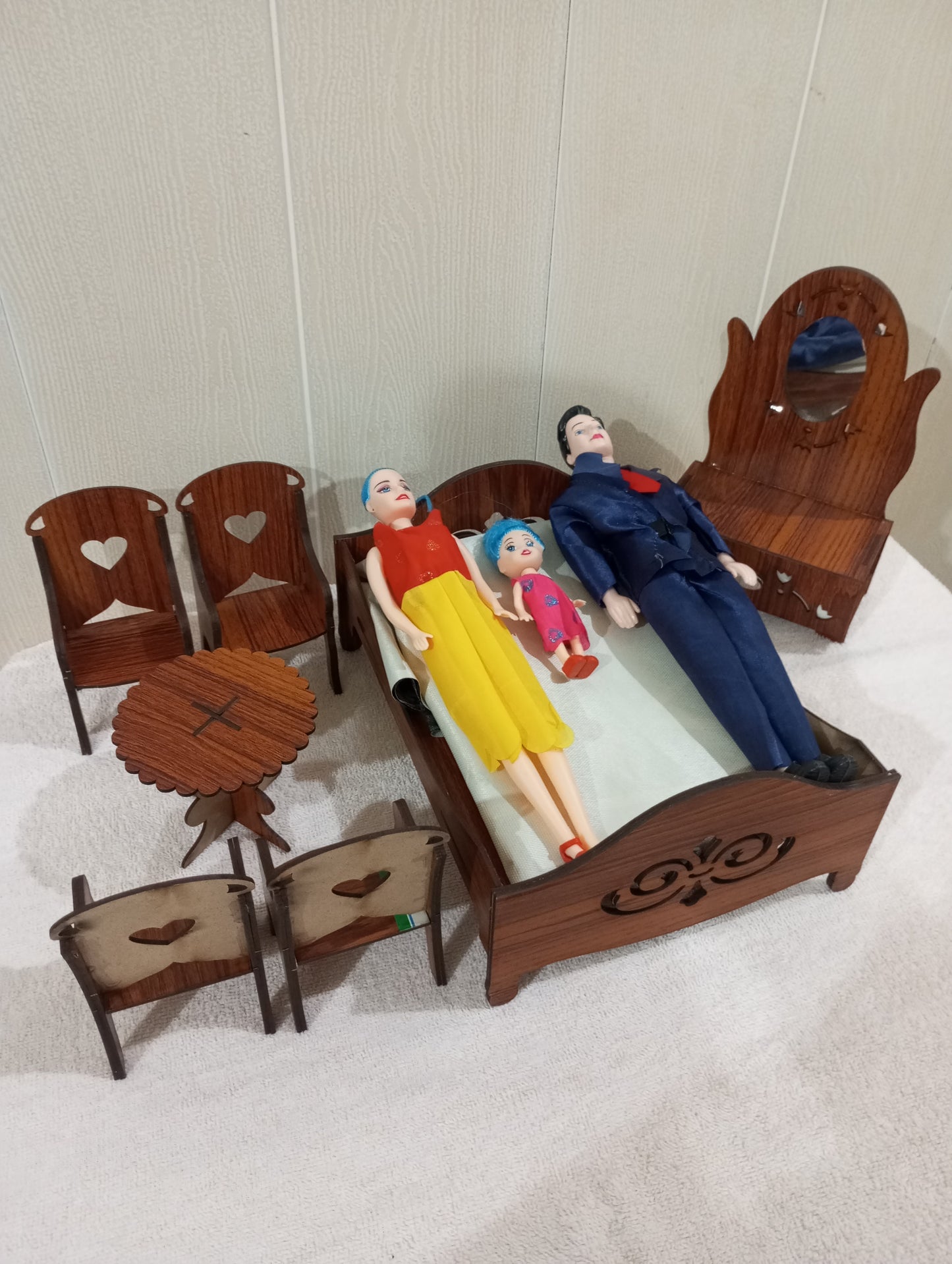 Wooden toy baby furniture set with dolls family for kids.wooden all in one toy set,bed set,chair set,sofa set,playset ,DOLLHOUSE SET for kids