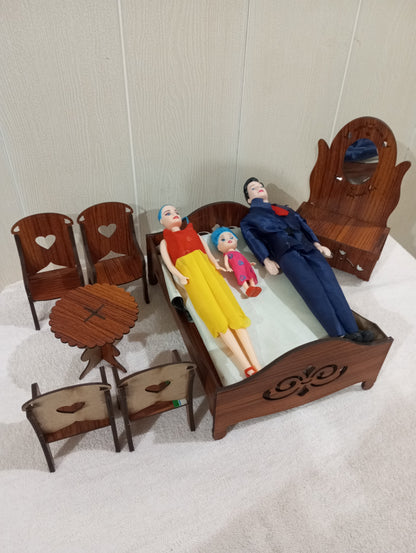 Wooden toy baby furniture set with dolls family for kids.wooden all in one toy set,bed set,chair set,sofa set,playset ,DOLLHOUSE SET for kids